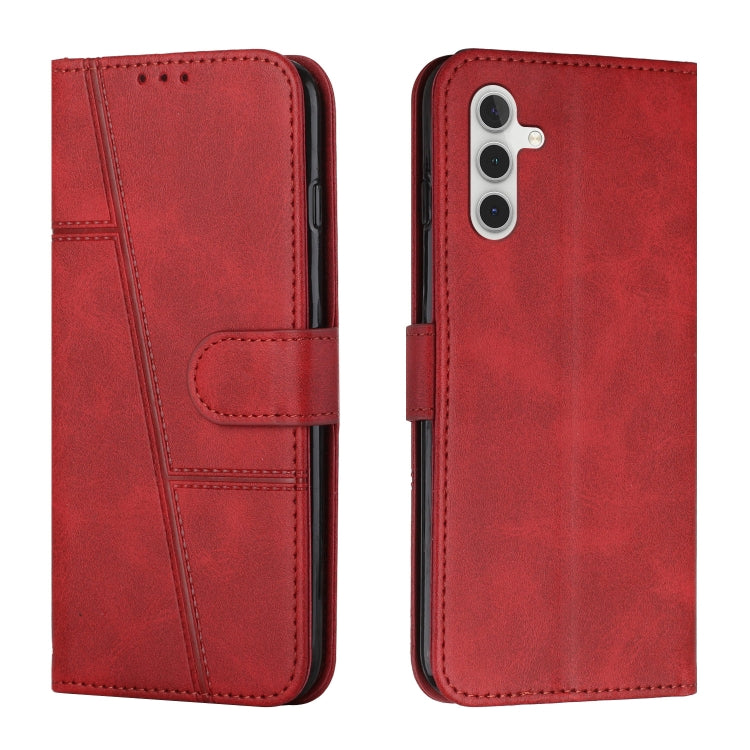 For Samsung Galaxy S25 / S24 5G Stitching Calf Texture Buckle Leather Phone Case(Red) - Galaxy S25 5G Cases by buy2fix | Online Shopping UK | buy2fix