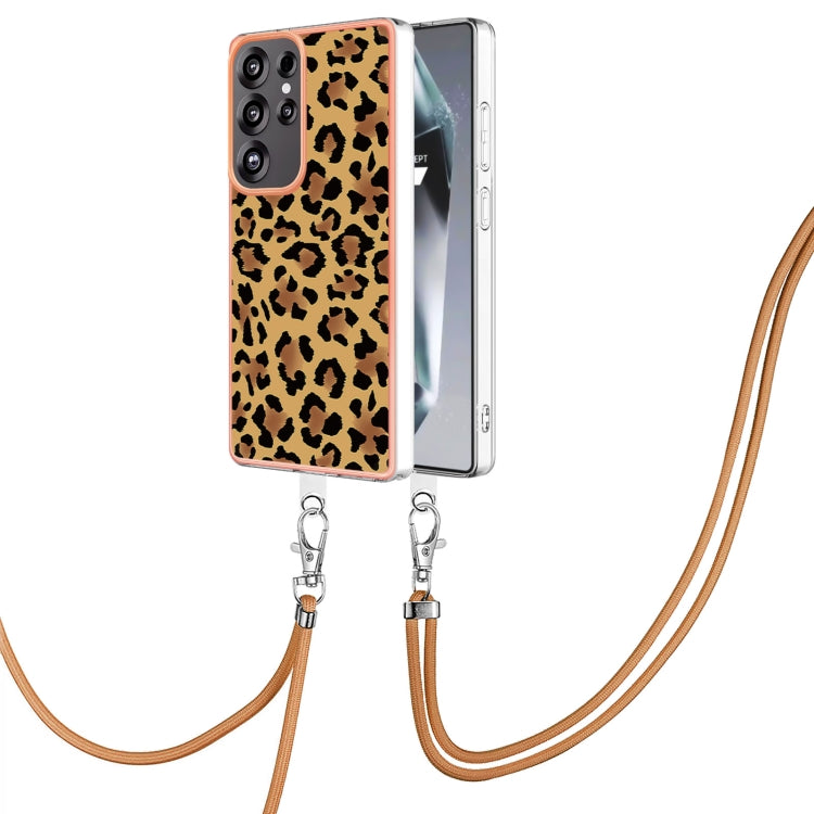 For Samsung Galaxy S25 Ultra 5G Electroplating Dual-side IMD Phone Case with Lanyard(Leopard Print) - Galaxy S25 Ultra 5G Cases by buy2fix | Online Shopping UK | buy2fix