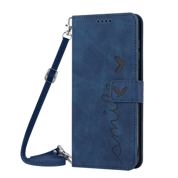 For Samsung Galaxy S25 / S24 5G Skin Feel Heart Embossed Leather Phone Case with Long Lanyard(Blue) - Galaxy S25 5G Cases by buy2fix | Online Shopping UK | buy2fix