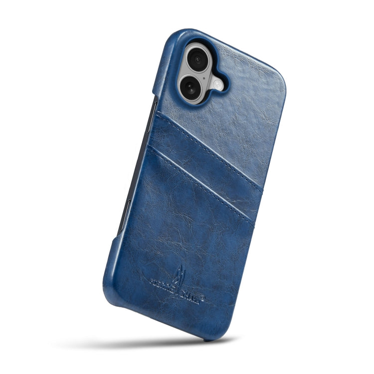 For iPhone 16 Plus Fierre Shann Retro Oil Wax Texture Card Slots PU Leather Phone Case(Blue) - iPhone 16 Plus Cases by FIERRE SHANN | Online Shopping UK | buy2fix