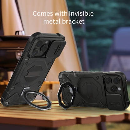 For iPhone 15 Pro Camera Shield Armor MagSafe Holder Phone Case with Strap(Dark Green) - iPhone 15 Pro Cases by buy2fix | Online Shopping UK | buy2fix