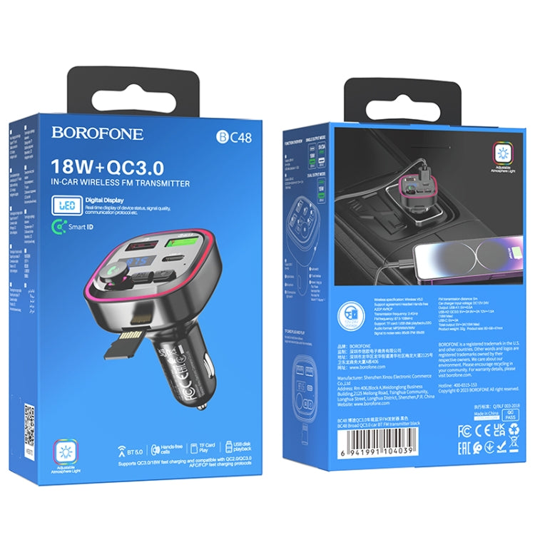 Borofone BC48 Broad Bluetooth 5.0 Car Wireless FM Transmitter(Black) - Bluetooth Car Kits by Borofone | Online Shopping UK | buy2fix