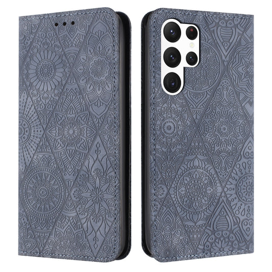 For Samsung Galaxy S25 Ultra 5G Ethnic Embossed Adsorption Leather Phone Case(Grey) - Galaxy S25 Ultra 5G Cases by buy2fix | Online Shopping UK | buy2fix