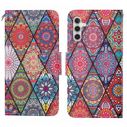 For Samsung Galaxy S25 5G Colored Drawing Pattern Leather Phone Case(Diamond Totem) - Galaxy S25 5G Cases by buy2fix | Online Shopping UK | buy2fix