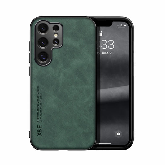 For Samsung Galaxy S25 Ultra 5G Skin Feel Magnetic Leather Back Phone Case(Green) - Galaxy S25 Ultra 5G Cases by buy2fix | Online Shopping UK | buy2fix