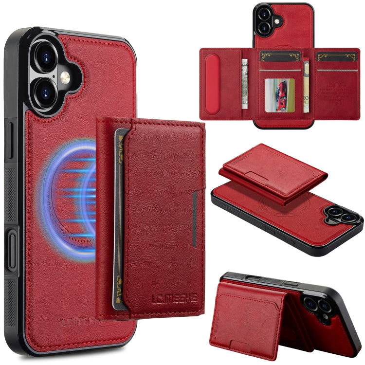 For iPhone 16 Plus LC.IMEEKE L5 Series Detachable RFID Card Bag Magsafe Phone Case(Red) - iPhone 16 Plus Cases by LC.IMEEKE | Online Shopping UK | buy2fix