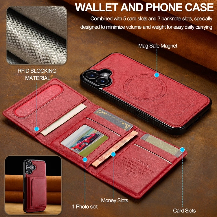 For iPhone 16 LC.IMEEKE L5 Series Detachable RFID Card Bag Magsafe Phone Case(Red) - iPhone 16 Cases by LC.IMEEKE | Online Shopping UK | buy2fix