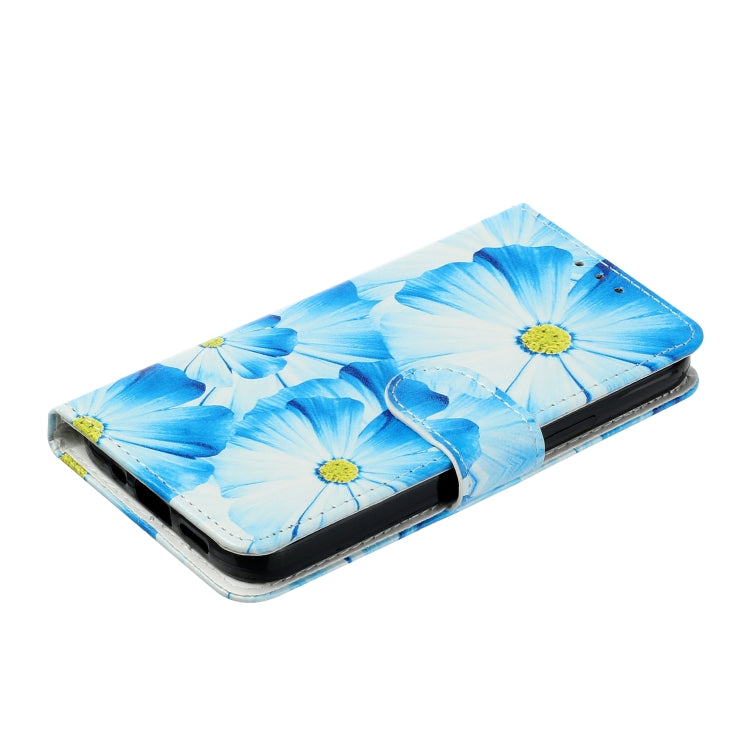 For Samsung Galaxy S25 Ultra 5G Colored Drawing Marble Pattern Leather Phone Case(Blue Flower) - Galaxy S25 Ultra 5G Cases by buy2fix | Online Shopping UK | buy2fix