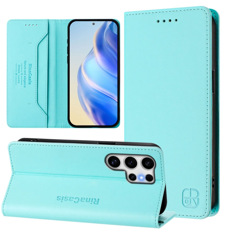 For Samsung Galaxy S25 Ultra 5G RC01 Dual-Folded Magnetic Suction RFID Leather Phone Case(Mint Green) - Galaxy S25 Ultra 5G Cases by buy2fix | Online Shopping UK | buy2fix