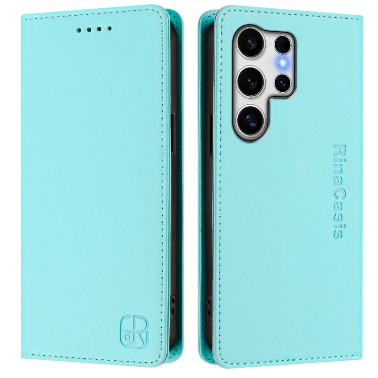 For Samsung Galaxy S25 Ultra 5G RC01 Dual-Folded Magnetic Suction RFID Leather Phone Case(Mint Green) - Galaxy S25 Ultra 5G Cases by buy2fix | Online Shopping UK | buy2fix