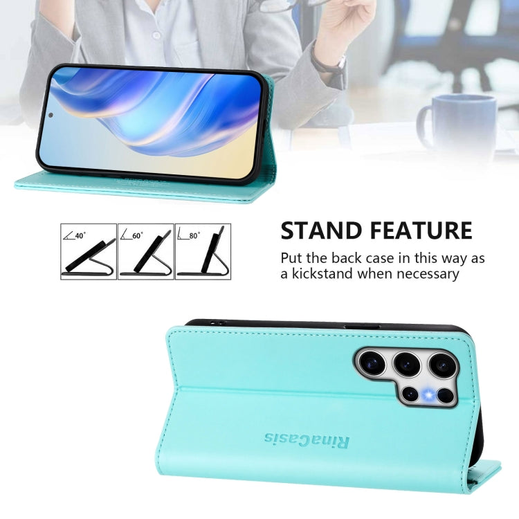 For Samsung Galaxy S25 Ultra 5G RC01 Dual-Folded Magnetic Suction RFID Leather Phone Case(Mint Green) - Galaxy S25 Ultra 5G Cases by buy2fix | Online Shopping UK | buy2fix