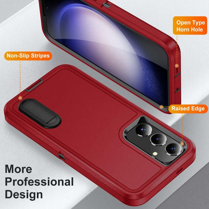 For Samsung Galaxy S24 / S25 5G Rugged PC Hybrid Silicone Phone Case with Holder(Red+Black) - Galaxy S25 5G Cases by buy2fix | Online Shopping UK | buy2fix