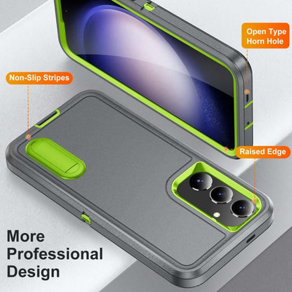 For Samsung Galaxy S24+ / S25+ 5G Rugged PC Hybrid Silicone Phone Case with Holder(Grey+Fresh Green) - Galaxy S25+ 5G Cases by buy2fix | Online Shopping UK | buy2fix