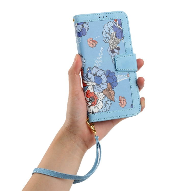 For Samsung Galaxy S25+ 5G Floral Pattern Leather Phone Case with Lanyard(Light Blue) - Galaxy S25+ 5G Cases by buy2fix | Online Shopping UK | buy2fix