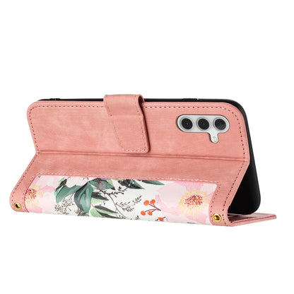 For Samsung Galaxy S25+ 5G Floral Pattern Leather Phone Case with Lanyard(Pink) - Galaxy S25+ 5G Cases by buy2fix | Online Shopping UK | buy2fix