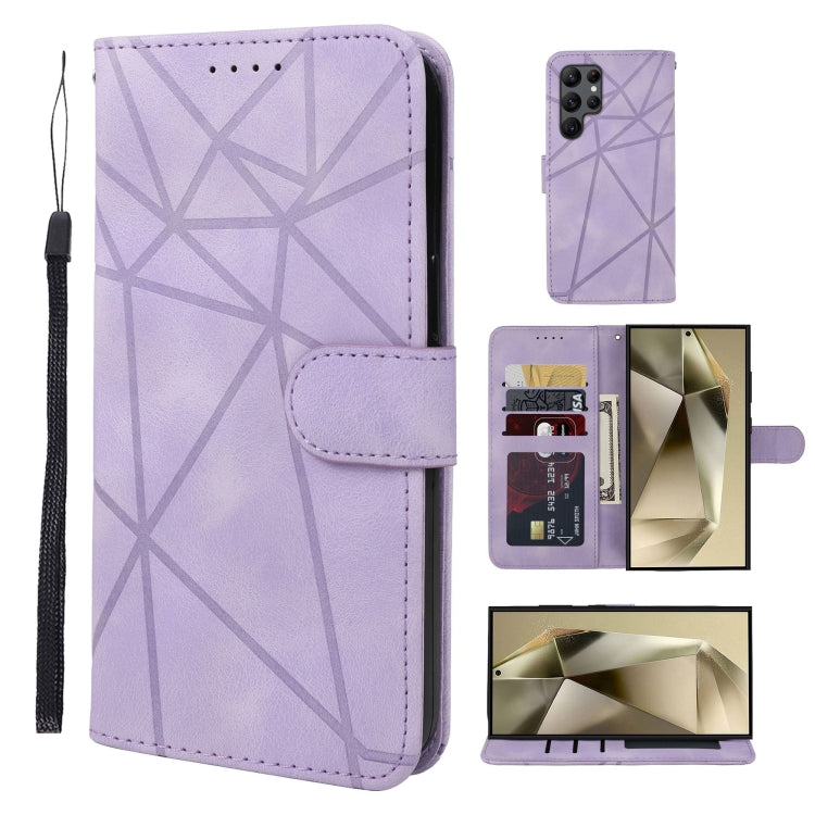 For Samsung Galaxy S25 Ultra 5G Skin Feel Geometric Lines Leather Phone Case(Purple) - Galaxy S25 Ultra 5G Cases by buy2fix | Online Shopping UK | buy2fix