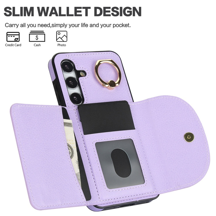 For Samsung Galaxy S25 5G Ring Holder Card Bag Skin Feel Phone Case(Purple) - Galaxy S25 5G Cases by buy2fix | Online Shopping UK | buy2fix