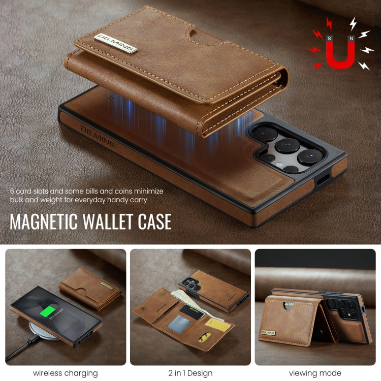 For Samsung Galaxy S24 Ultra 5G DG.MING M6 Series RFID Tri-fold Card Bag Removable Leather Phone Case(Brown) - Galaxy S24 Ultra 5G Cases by DG.MING | Online Shopping UK | buy2fix