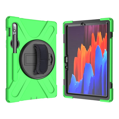 For Samsung Galaxy Tab S9 / Galaxy Tab S8 / Galaxy Tab S7 (2020) T870 Shockproof Colorful Silicone + PC Protective Case with Holder & Shoulder Strap & Hand Strap & Pen Slot(Green) - Galaxy Tab S8 Cases by buy2fix | Online Shopping UK | buy2fix