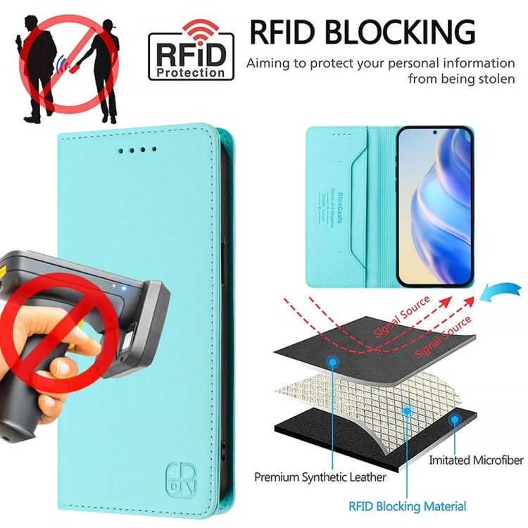 For OnePlus 11 RC01 Dual-Folded Magnetic Suction RFID Leather Phone Case(Mint Green) - OnePlus Cases by buy2fix | Online Shopping UK | buy2fix