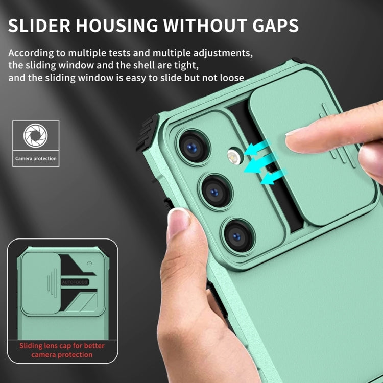 For Samsung Galaxy S25+ 5G Stereoscopic Holder Sliding Camshield Phone Case(Light Green) - Galaxy S25+ 5G Cases by buy2fix | Online Shopping UK | buy2fix