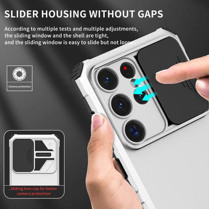 For Samsung Galaxy S25 Ultra 5G Stereoscopic Holder Sliding Camshield Phone Case(White) - Galaxy S25 Ultra 5G Cases by buy2fix | Online Shopping UK | buy2fix