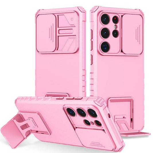 For Samsung Galaxy S25 Ultra 5G Stereoscopic Holder Sliding Camshield Phone Case(Pink) - Galaxy S25 Ultra 5G Cases by buy2fix | Online Shopping UK | buy2fix