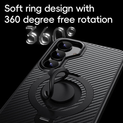 For Samsung Galaxy S25+ 5G Carbon Fiber MagSafe Phone Case with 360 Degree Rotating Holder(Black Grey) - Galaxy S25+ 5G Cases by buy2fix | Online Shopping UK | buy2fix