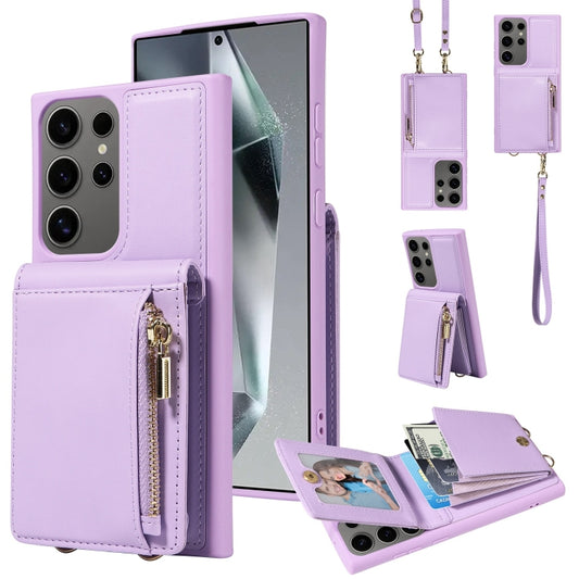 For Samsung Galaxy S25 Ultra 5G Crossbody Lanyard Zipper Wallet Leather Phone Case(Purple) - Galaxy S25 Ultra 5G Cases by buy2fix | Online Shopping UK | buy2fix