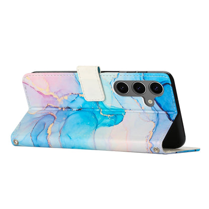 For Samsung Galaxy S25 5G Painted Marble Pattern Leather Phone Case(Pink Green) - Galaxy S25 5G Cases by buy2fix | Online Shopping UK | buy2fix