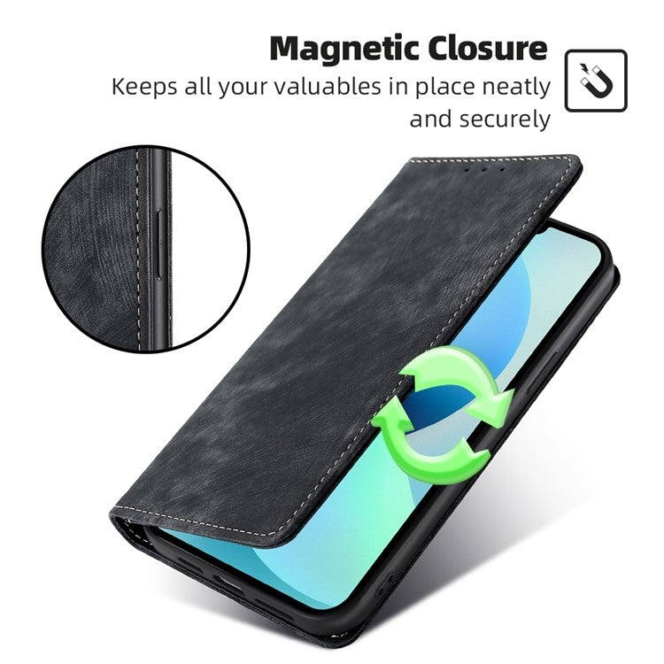 For Samsung Galaxy S25 Ultra 5G RFID Anti-theft Brush Magnetic Leather Phone Case(Black) - Galaxy S25 Ultra 5G Cases by buy2fix | Online Shopping UK | buy2fix