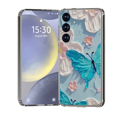 For Samsung Galaxy S25+ 5G IMD Double Piece Simple Fresh Shockproof Phone Case(Blue Butterfly) - Galaxy S25+ 5G Cases by buy2fix | Online Shopping UK | buy2fix