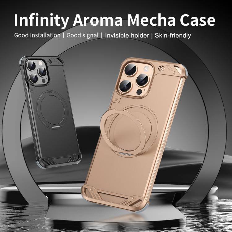 For iPhone 16 R-JUST RJ63-1 Frameless Aroma Mecha MagSafe Holder Phone Case(Desert Gold) - iPhone 16 Cases by R-JUST | Online Shopping UK | buy2fix