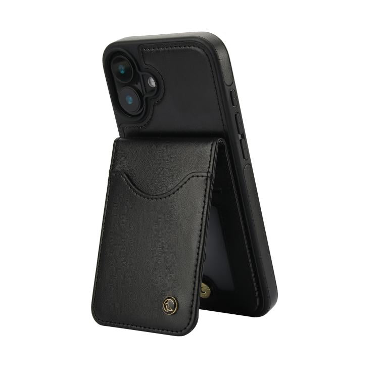 For iPhone 16 Plus AwQuer Vertical Flip Card Bag Holder Leather Phone Case(Black) - iPhone 16 Plus Cases by Awquer | Online Shopping UK | buy2fix