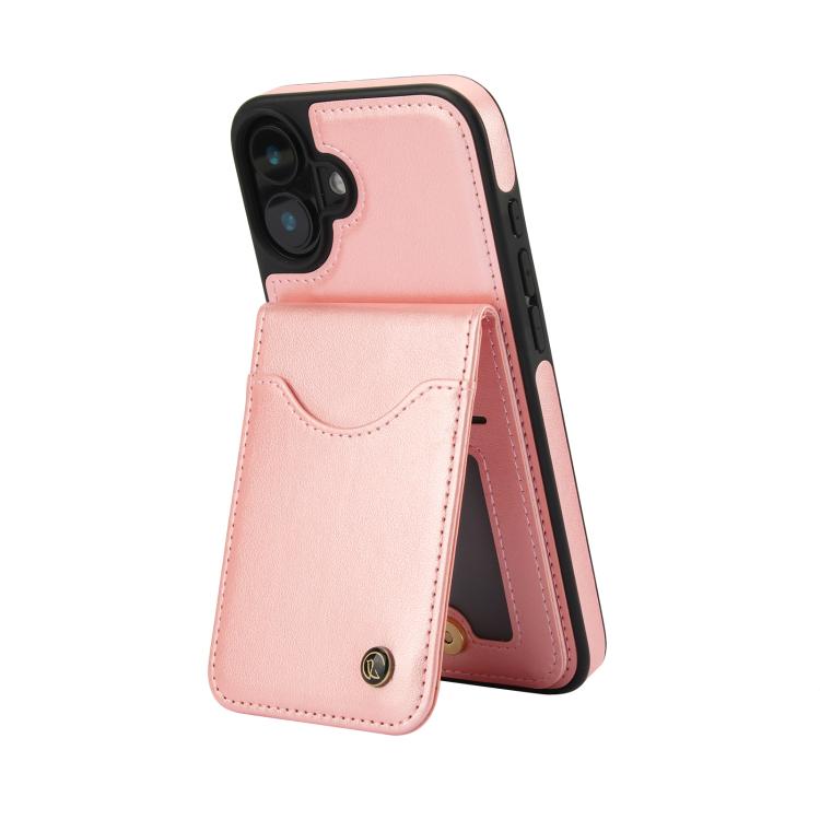 For iPhone 16 Plus AwQuer Vertical Flip Card Bag Holder Leather Phone Case(Rose Gold) - iPhone 16 Plus Cases by Awquer | Online Shopping UK | buy2fix