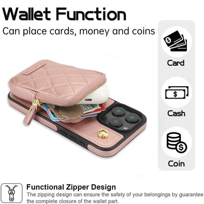 For iPhone 16 Pro AwQuer Crossbody Zipper Wallet Bag Litchi Leather Phone Case(Rose Gold) - iPhone 16 Pro Cases by Awquer | Online Shopping UK | buy2fix