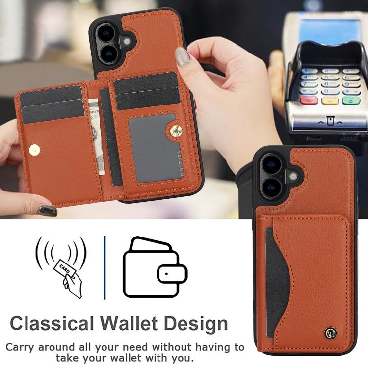 For iPhone 16 AwQuer Horizontal Flip Card Bag Holder Leather Phone Case(Brown) - iPhone 16 Cases by Awquer | Online Shopping UK | buy2fix