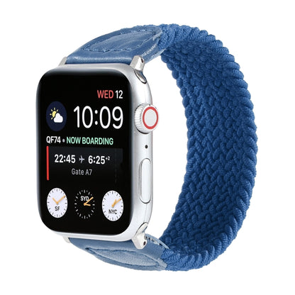 Nylon + Leather Braided Watch Band For Apple Watch Ultra 49mm&Watch Ultra 2 49mm / Series 9&8&7 45mm / SE 3&SE 2&6&SE&5&4 44mm / 3&2&1 42mm, Size:S(Blue) - Watch Bands by buy2fix | Online Shopping UK | buy2fix