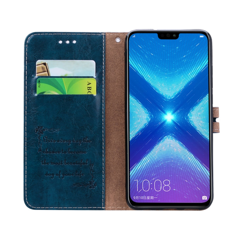 Business Style Oil Wax Texture Horizontal Flip Leather Case for Huawei Honor 8X, with Holder & Card Slots & Wallet(Blue) - Honor Cases by buy2fix | Online Shopping UK | buy2fix