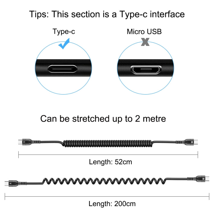 HAWEEL 2m 5A USB-C / Type-C to USB-C / Type-C Retractable Coiled PD Fast Charging Cable - USB-C & Type-C Cable by HAWEEL | Online Shopping UK | buy2fix