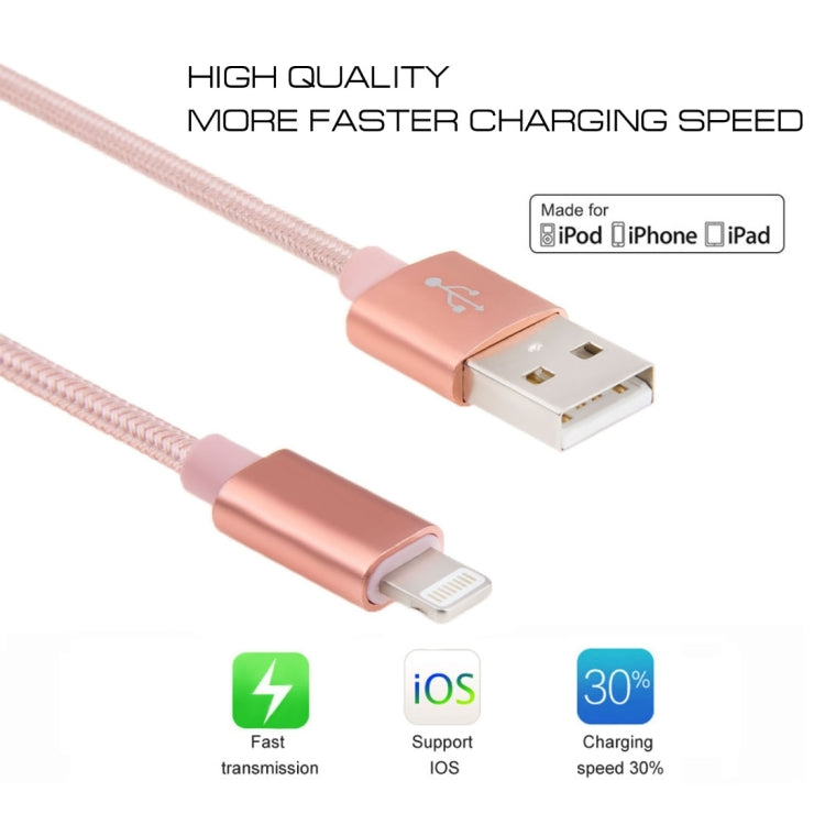 3m 3A Woven Style Metal Head 8 Pin to USB Data / Charger Cable(Rose Gold) - Normal Style Cable by buy2fix | Online Shopping UK | buy2fix