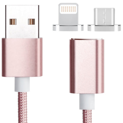 2 in 1 5V 2A Micro USB & 8 Pin to USB 2.0 Weave Style Magnetic Data Cable, Cable Length: 1.2m(Pink) - Charging Cable & Head by buy2fix | Online Shopping UK | buy2fix