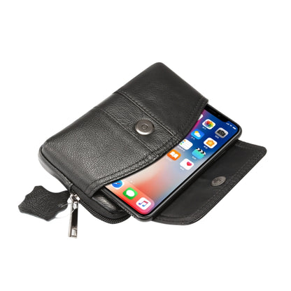 5.2 inch and Below Universal Genuine Leather Men Horizontal Style Case Waist Bag with Belt Hole, For iPhone, Samsung, Sony, Huawei, Meizu, Lenovo, ASUS, Oneplus, Xiaomi, Cubot, Ulefone, Letv, DOOGEE, Vkworld, and other(Black) - More iPhone Cases by buy2fix | Online Shopping UK | buy2fix