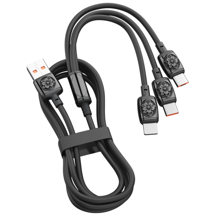 YT23085 Carved 3.5A 3 in 1 USB to Type-C / 8 Pin / Micro USB Fast Charging Cable, Cable Length: 1.2m(Black) - Multifunction Cable by buy2fix | Online Shopping UK | buy2fix