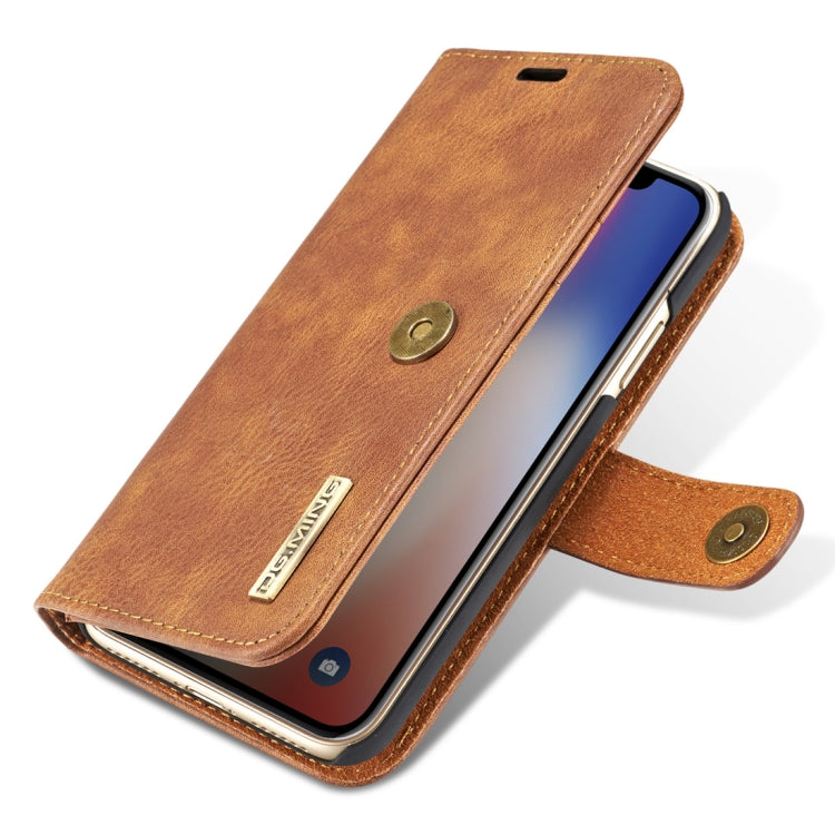 For iPhone X / XS DG.MING  Crazy Horse Texture Horizontal Flip Detachable Magnetic Protective Case with Holder & Card Slots & Wallet(Brown) - More iPhone Cases by DG.MING | Online Shopping UK | buy2fix