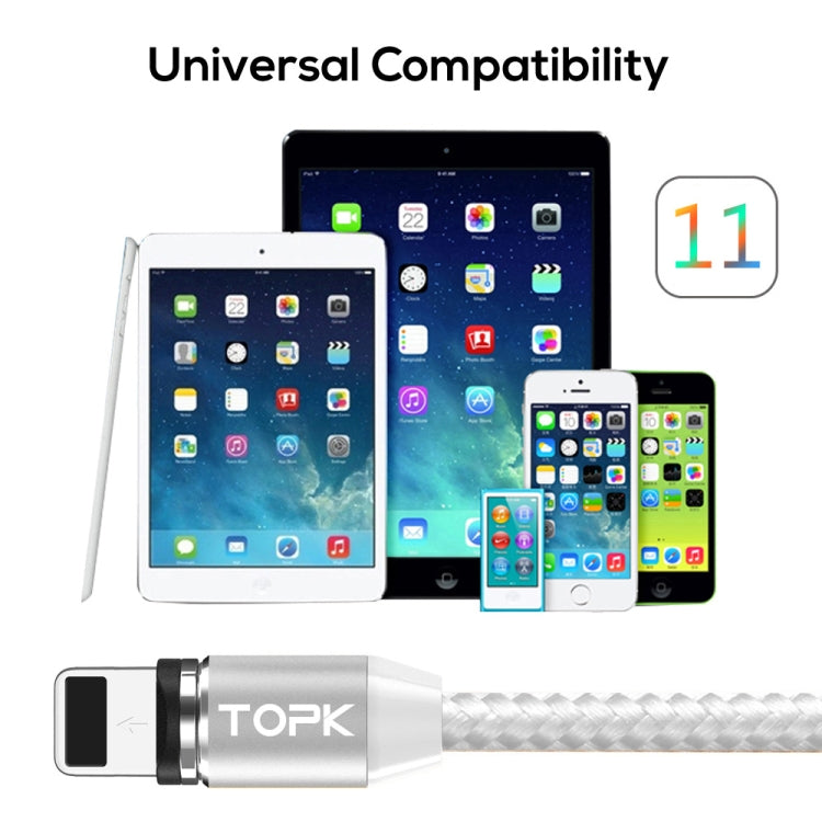 TOPK AM23 1m 2.4A Max USB to 8 Pin Nylon Braided Magnetic Charging Cable with LED Indicator(Silver) - Charging Cable & Head by TOPK | Online Shopping UK | buy2fix