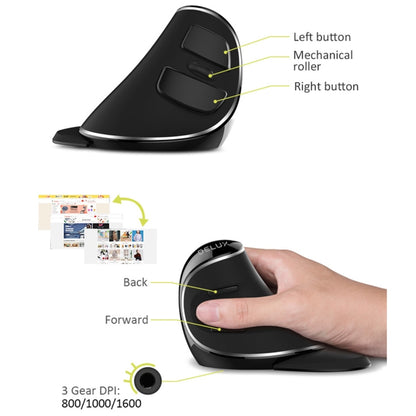 DELUX M618 Plus 2.4G 1600DPI Wireless Portable Vertical Ergonomic Mouse - Wireless Mice by DELUX | Online Shopping UK | buy2fix