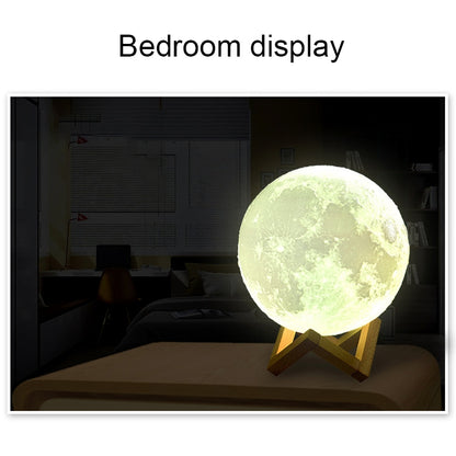 8cm Touch Control 3D Print Moon Lamp, USB Charging White + Yellow Light Color Changing LED Energy-saving Night Light with Wooden Holder Base - Night Lights by buy2fix | Online Shopping UK | buy2fix