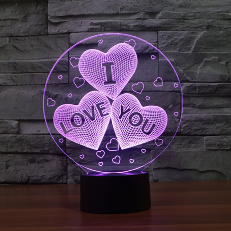 Three Hearts Shape 3D Touch Switch Control LED Night Light , 7-color Discoloration Creative Visual Stereo Lamp Desk Lamp Novelty Gift - Novelty Lighting by buy2fix | Online Shopping UK | buy2fix