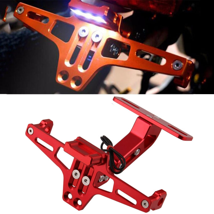 LPF013 Motorcycle Modification Accessories Universal Aircraft Shape Aluminum Alloy License Plate Bracket with LED Lights (Red) - Others by buy2fix | Online Shopping UK | buy2fix